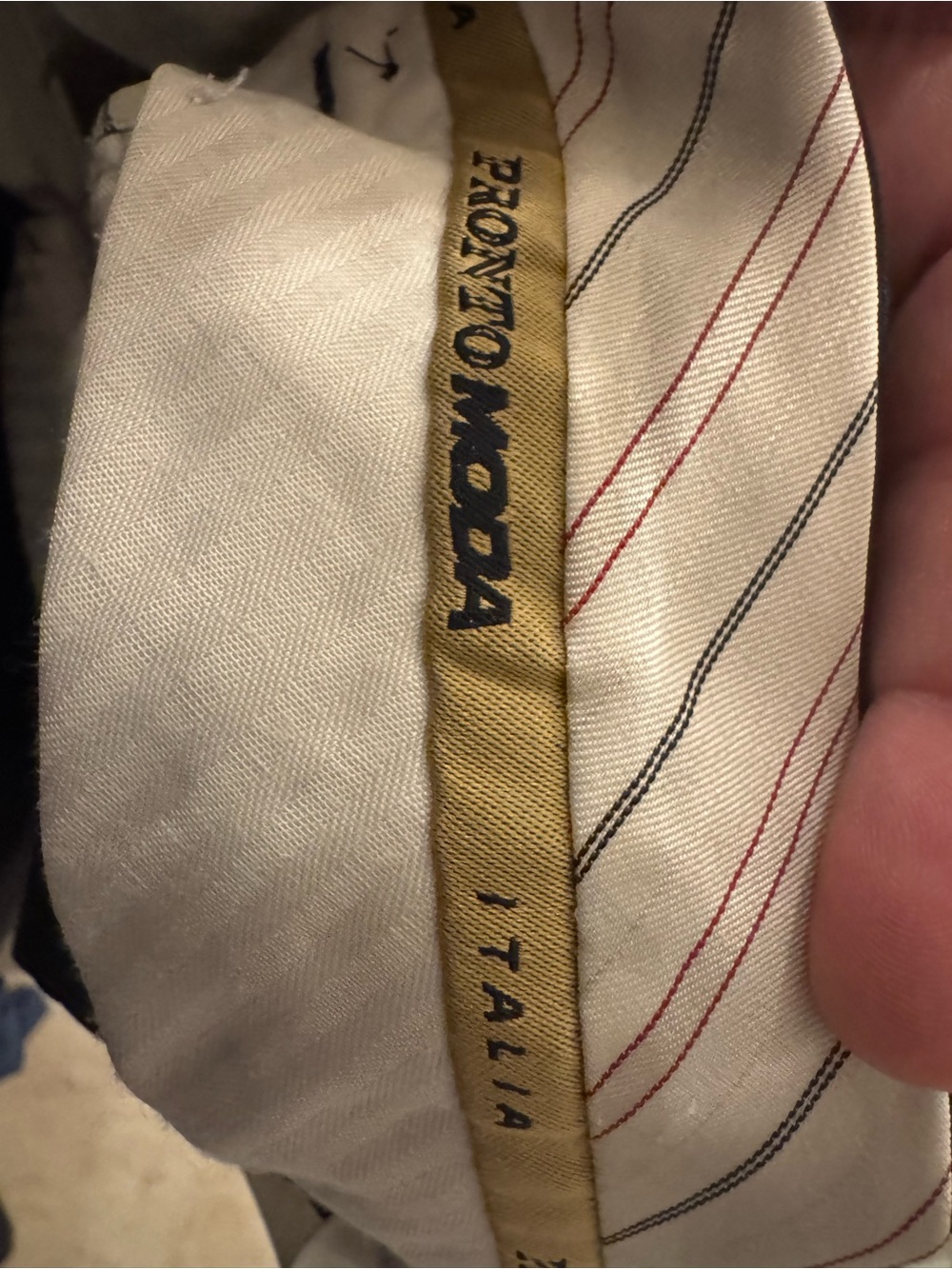 Pronovias Cream Chinos with Red & Black Pinstripes